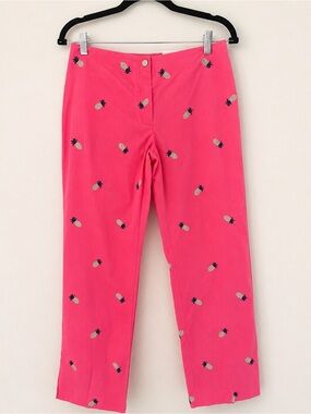 Tommy Hilfiger Pink Pineapple Embroidered Capri Preppy Coastal Resort Size 4